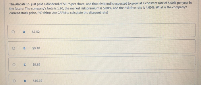PO = $22.00, what is the stock's expected dividend yield for the