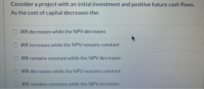  Consider a project with an initial investment and positive future cash