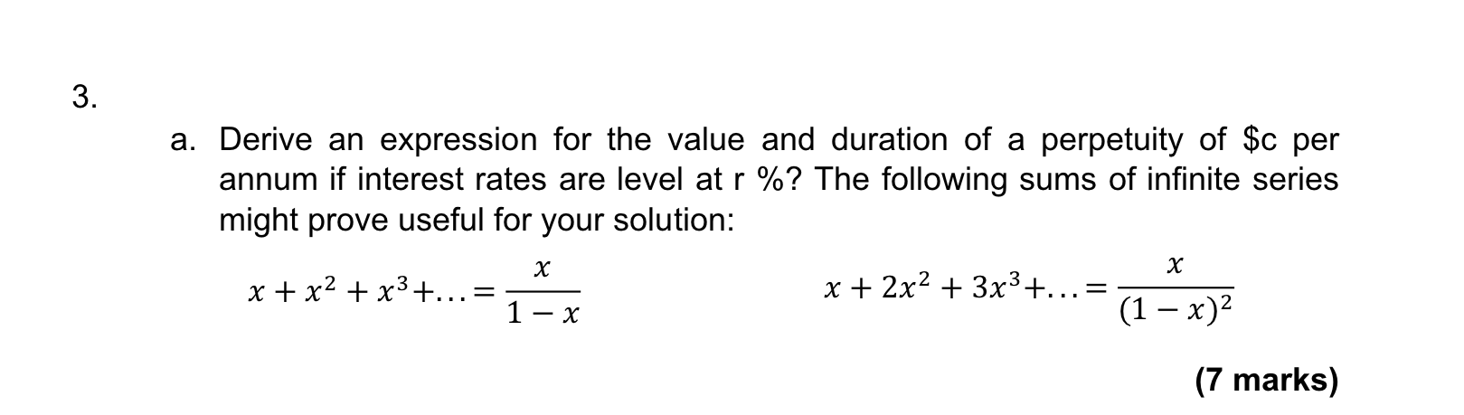 3. a. Derive an expression for the value and duration of