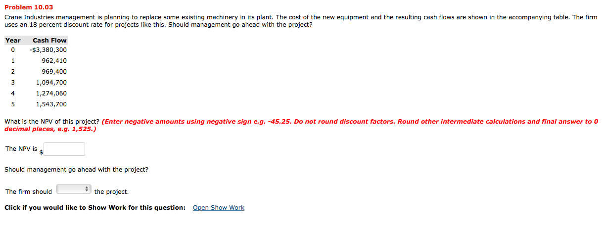  Problem 10.03 Crane Industries management is planning to replace some existing