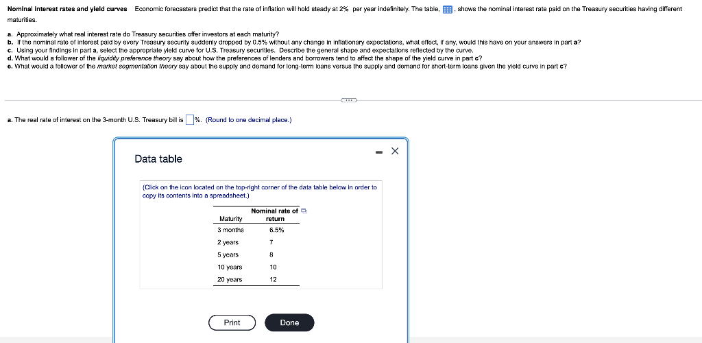  Please answer all a through e. thank you! Nominal Interest rates