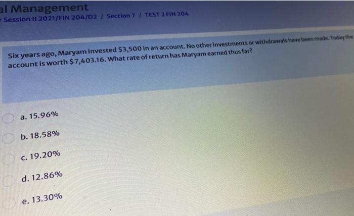  al Management Session II 2021/FIN 204/02 / Section 7 | TEST