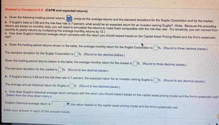  (Related to Checkpoint 8.3) (CAPM and expected returns) a. Given the