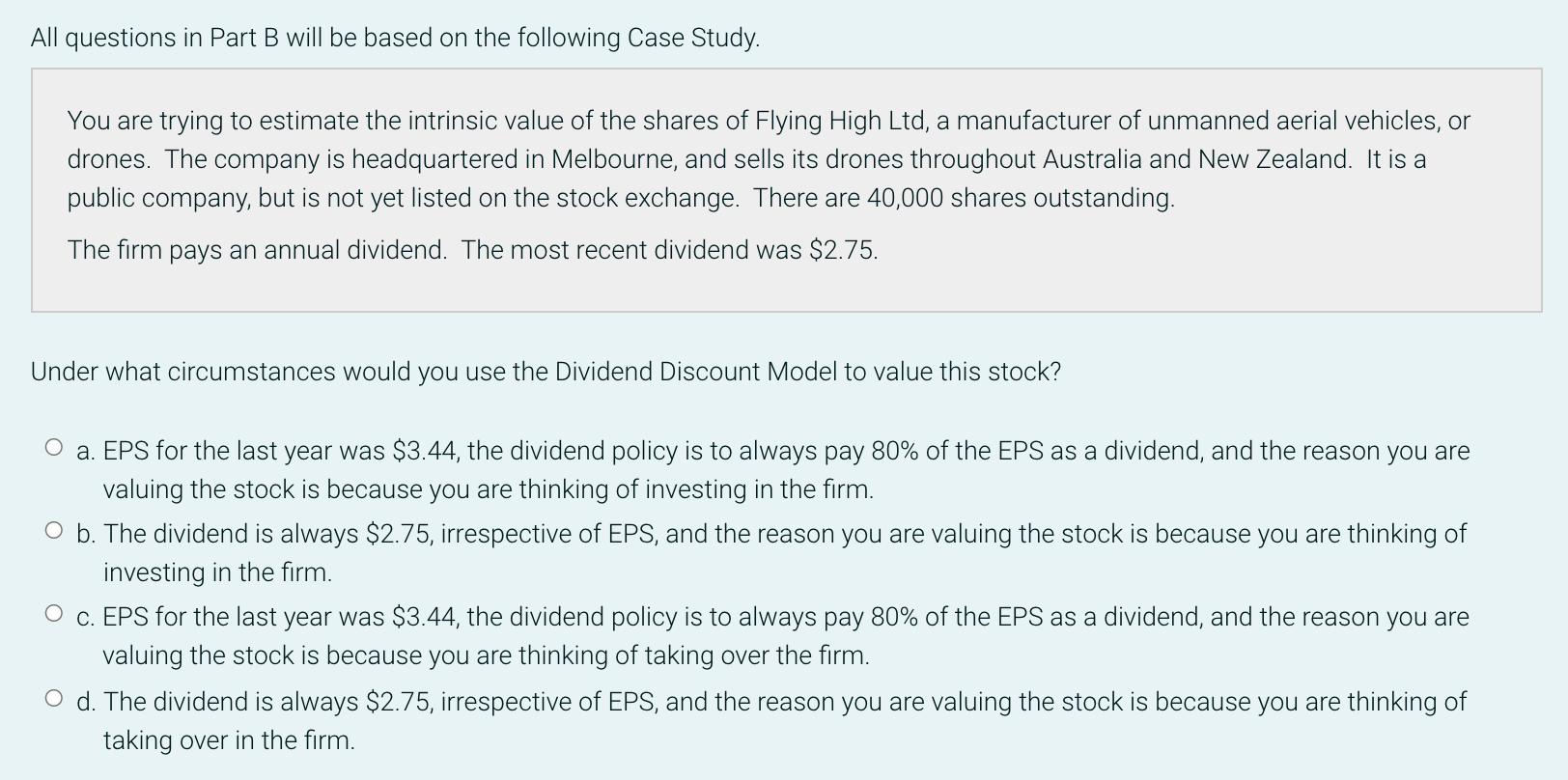  All questions in Part B will be based on the following