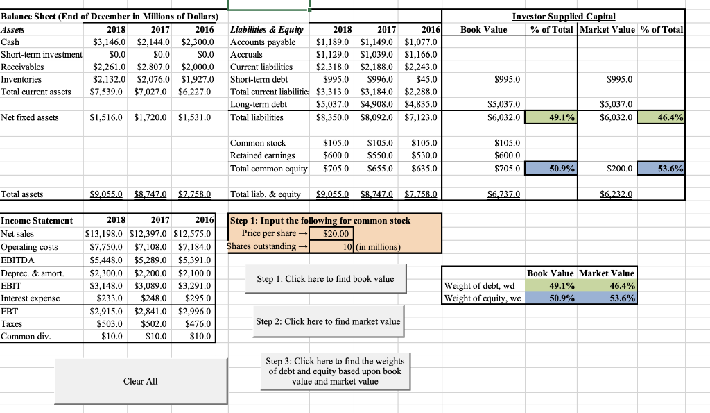 the various buttons on the Financial Statements worksheet and the Calculate WACC