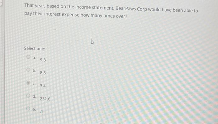  That year, based on the income statement, BearPaws Corp would have