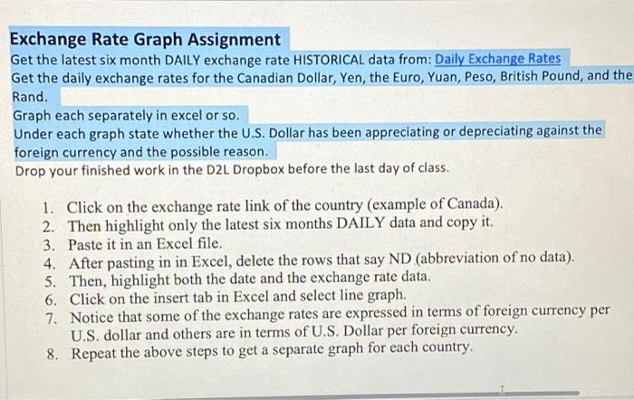  Exchange Rate Graph Assignment Get the latest six month DAILY exchange