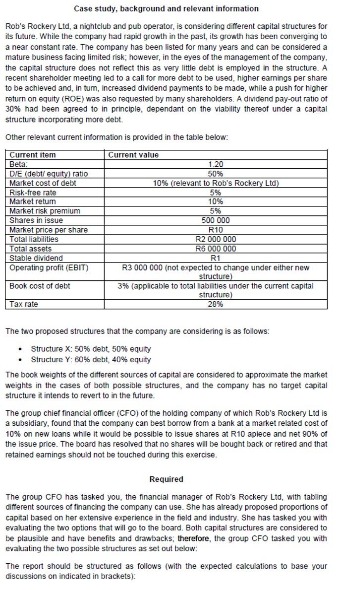Case study, background and relevant information Rob's Rockery Ltd, a nightclub