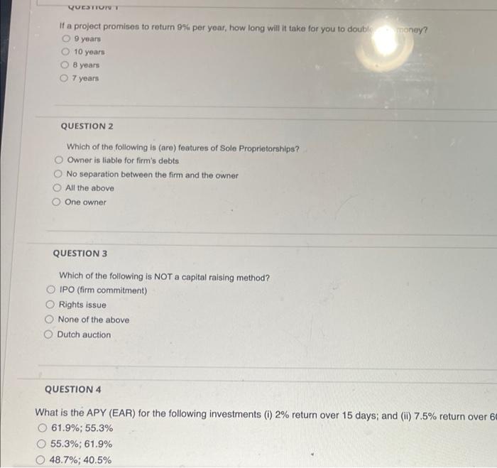 i need help on these 4 questions QUESTION If a project promises