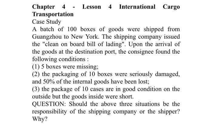  Chapter 4 - Lesson 4 International Cargo Transportation Case Study A