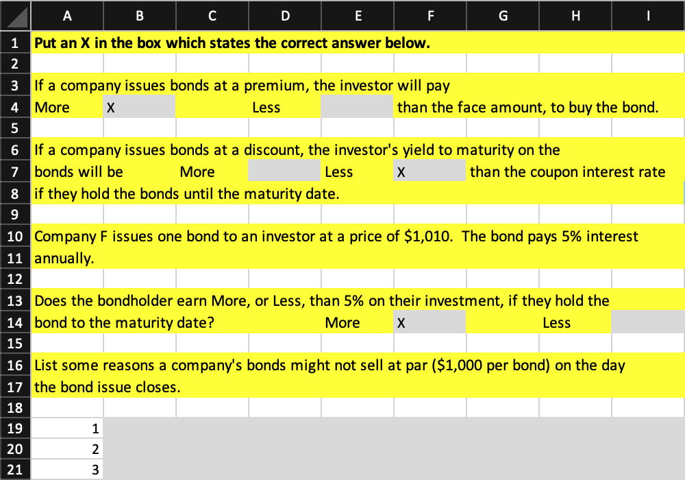 B C D E F G 1 Put an X in