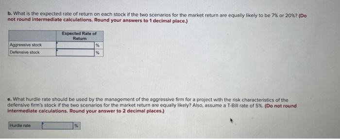 on two stocks in two particular scenarios for the rate return on