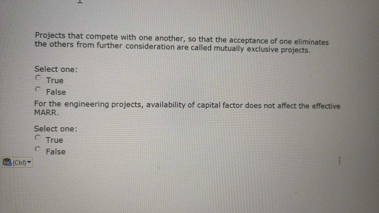 Projects that compete with one another, so that the acceptance of