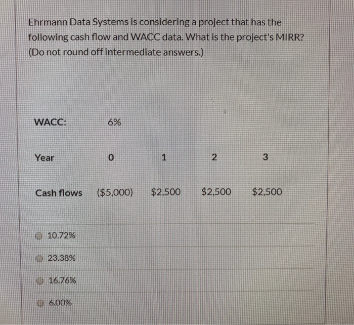  Ehrmann Data Systems is considering a project that has the following