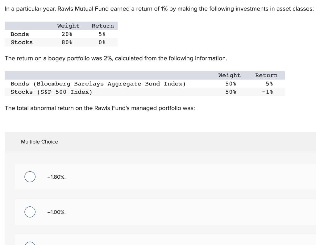  In a particular year, Rawls Mutual Fund earned a return of