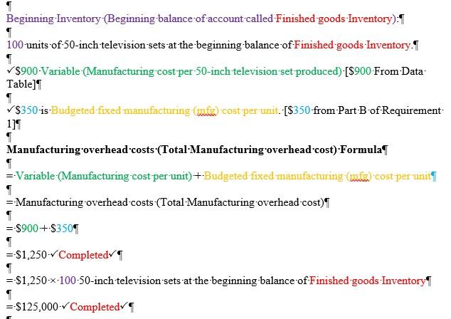 budgeted fixed manufacturing cost per unit is 1,500 units. There are no
