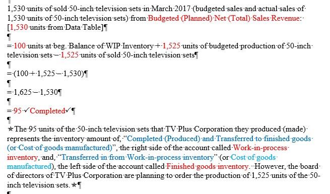 variable manufacturing costs per unit of TV Plus Corporation are as follows: