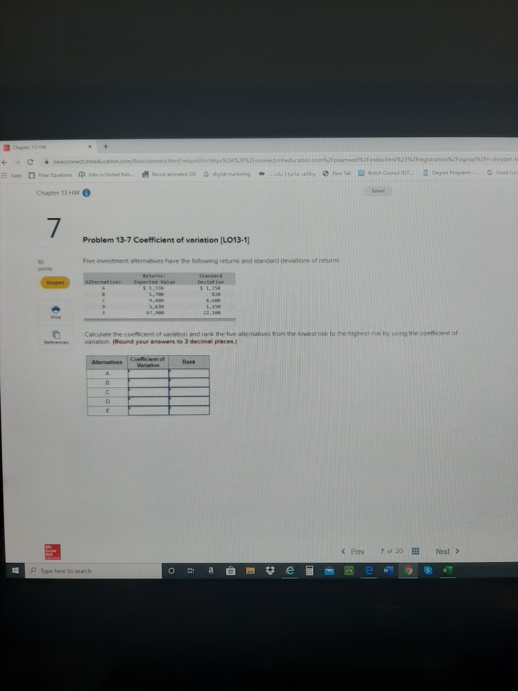  Chapter 13 HW - C n ewconnect.mheducation.com/flow/connect.html?returnUrl=https%3A%2F%2Fconnect.meducation.com%2Fpaamweb2Findex.html%23%2Fregistration%2Fsignup%2Fn-thrydeh-fr Apps Polar Equations Jobs