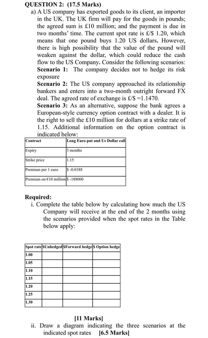 QUESTION 2: (17.5 Marks) a) A US company has exported goods
