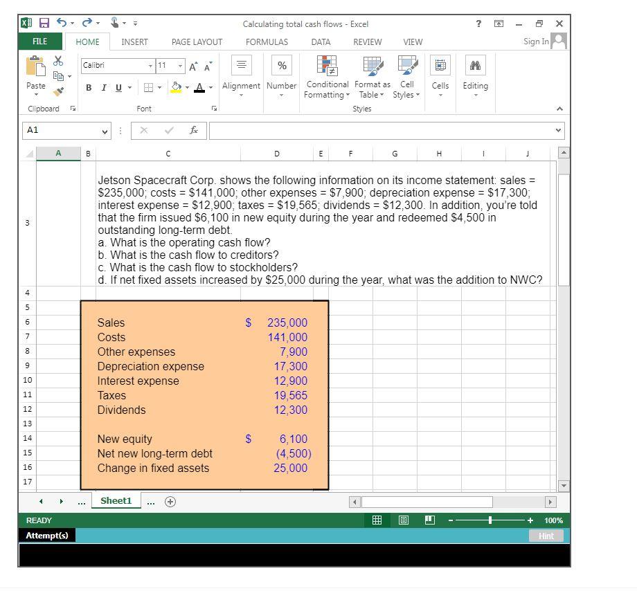  X ? 7 - X Calculating total cash flows - Excel
