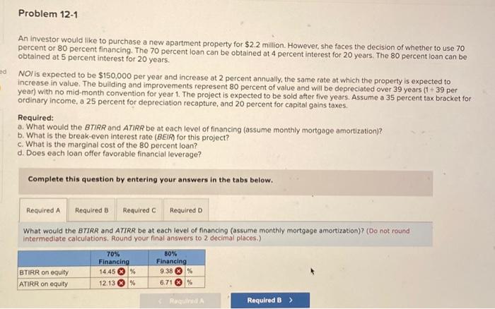  problem 12-1 please answer req a,b and c An investor would