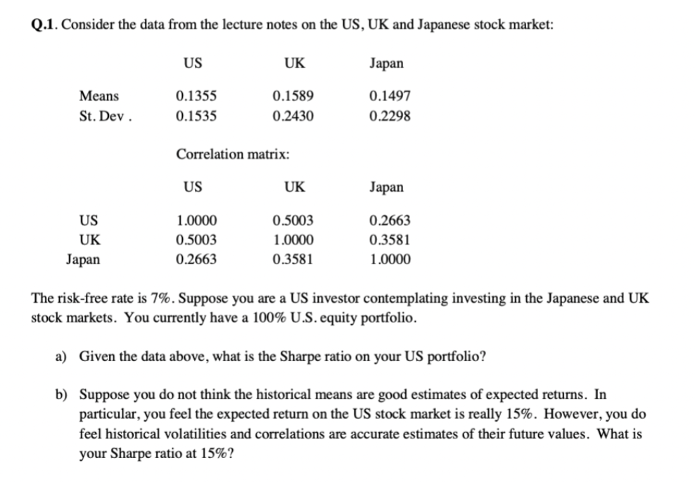  Q.1. Consider the data from the lecture notes on the US,
