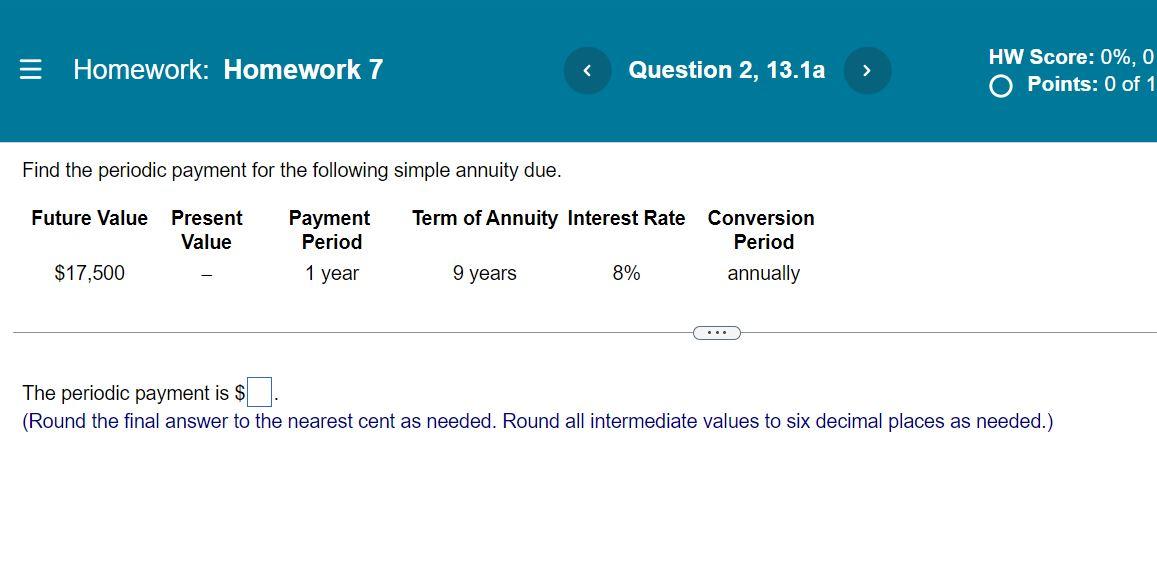 = Homework: Homework 7 Question 2, 13.1a > HW Score: 0%,