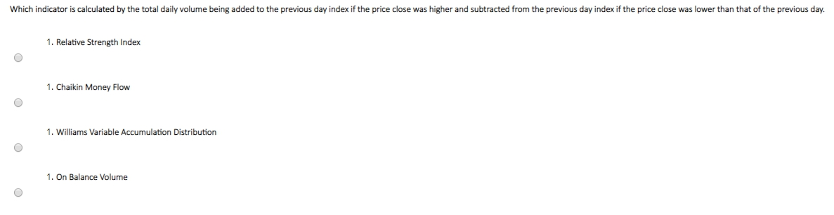  Which indicator is calculated by the total daily volume being added