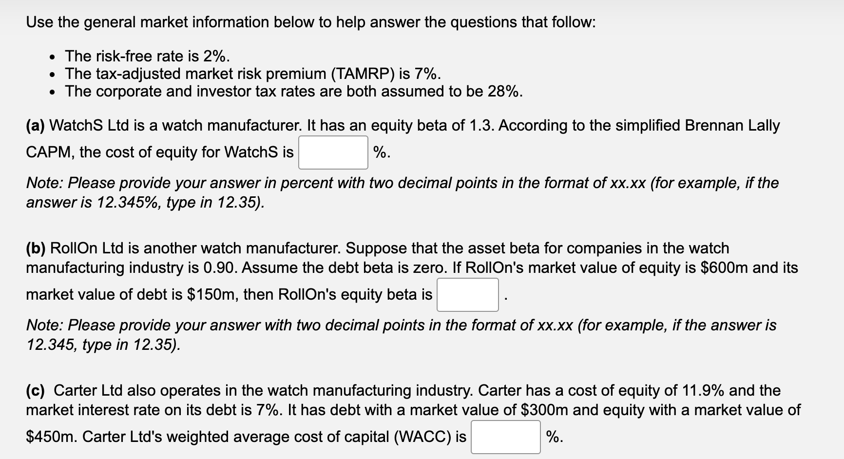 Use the general market information below to help answer the questions