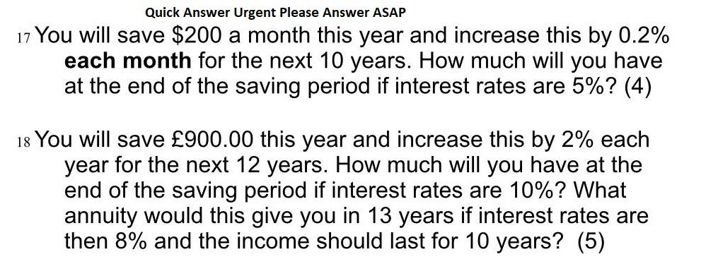 Quick Answer Urgent Please Answer ASAP 17 You will save $200