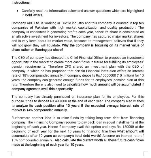  Instructions: Carefully read the information below and answer questions which are