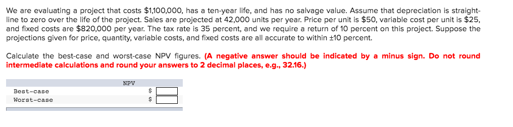 We are evaluating a project that costs $1,100,000, has a ten-year