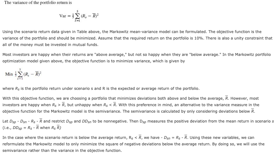 his path-breaking work in portfolio optimization. One version of the Markowitz model
