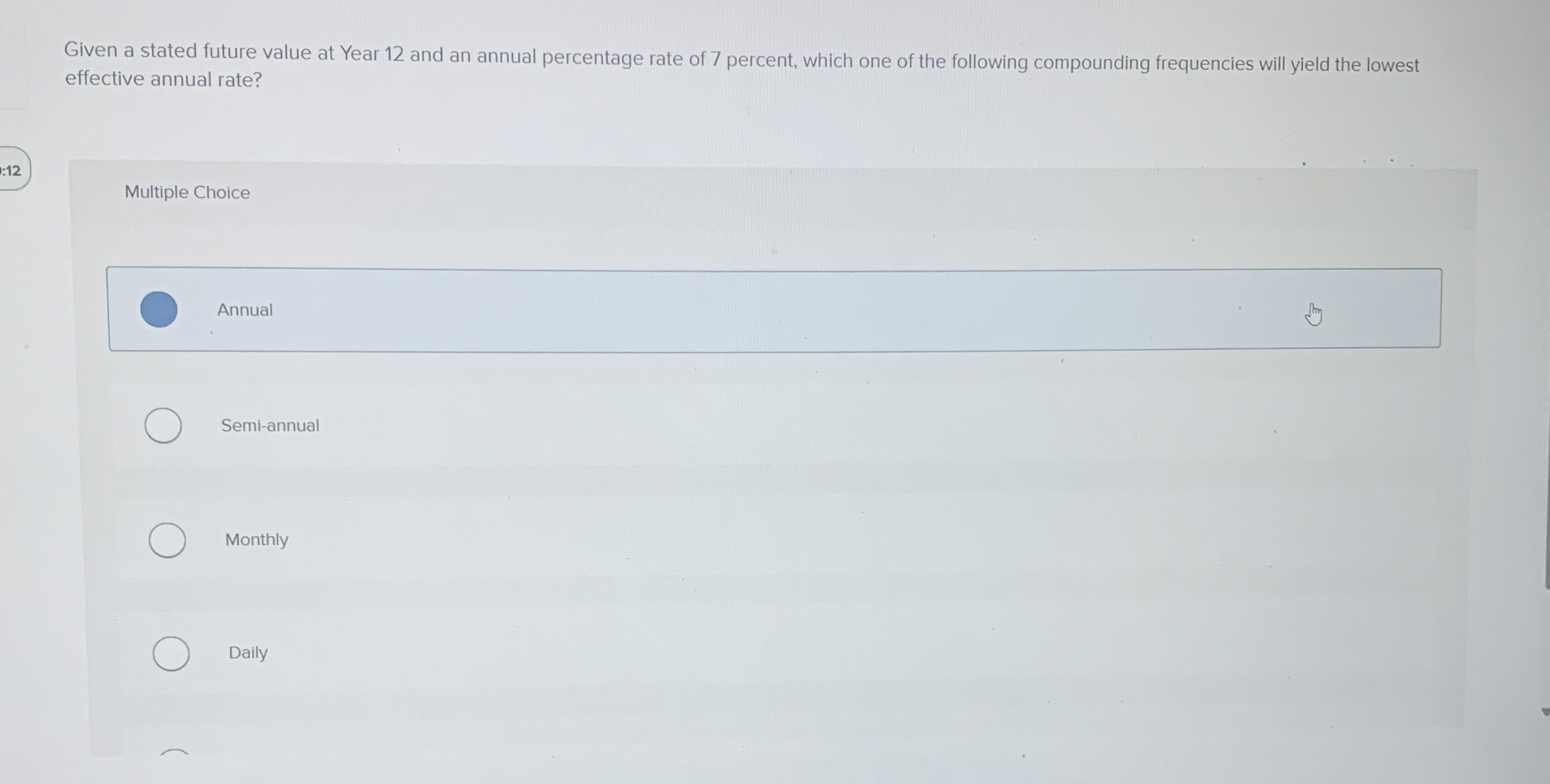  Given a stated future value at Year 12 and an annual