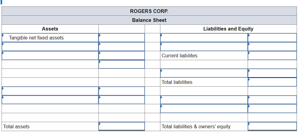  Prepare a 2018 balance sheet for Rogers Corp. based on the