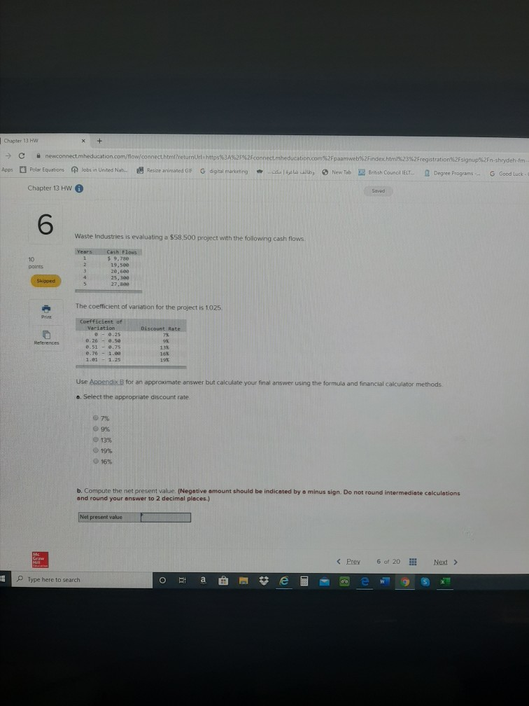  Chapter 13 HW X + - C Apps n ewconnect.mheducation.com/flow/connecthtml?returnUrl https3A%2F%2Fconnectmheducation.com