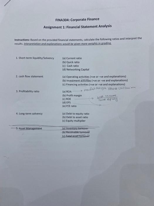  FINA304: Corporate Finance Assignment 1: Financial Statement Analysis Instructions: Based on