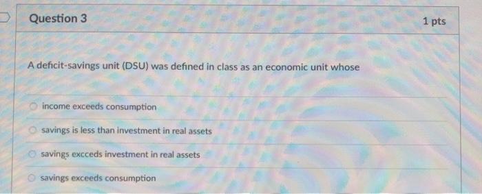  Question 3 1 pts A deficit-savings unit (DSU) was defined in