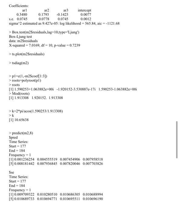analysis of a time series (x) and answer questions from 7 to