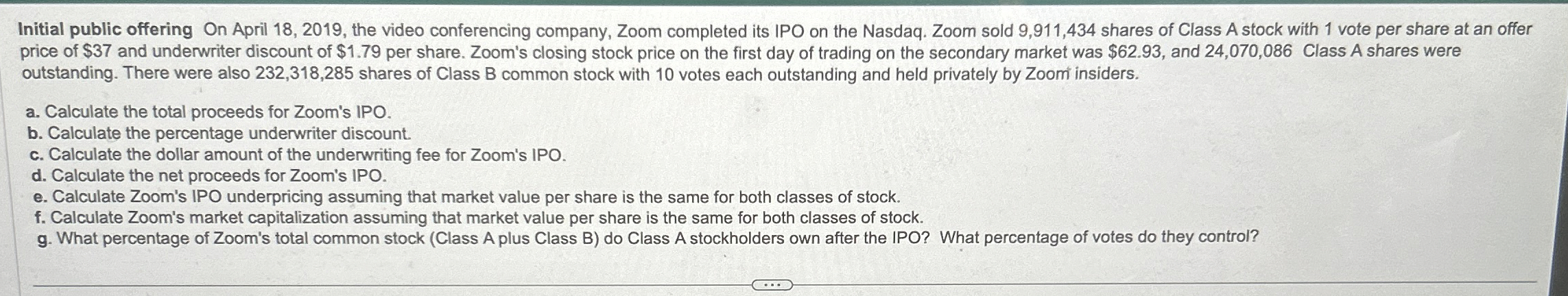  Initial public offering On April 18,2019, the video conferencing company, Zoom