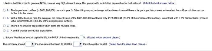 pattern: a. Calculate the project's NPV at each of the following discount