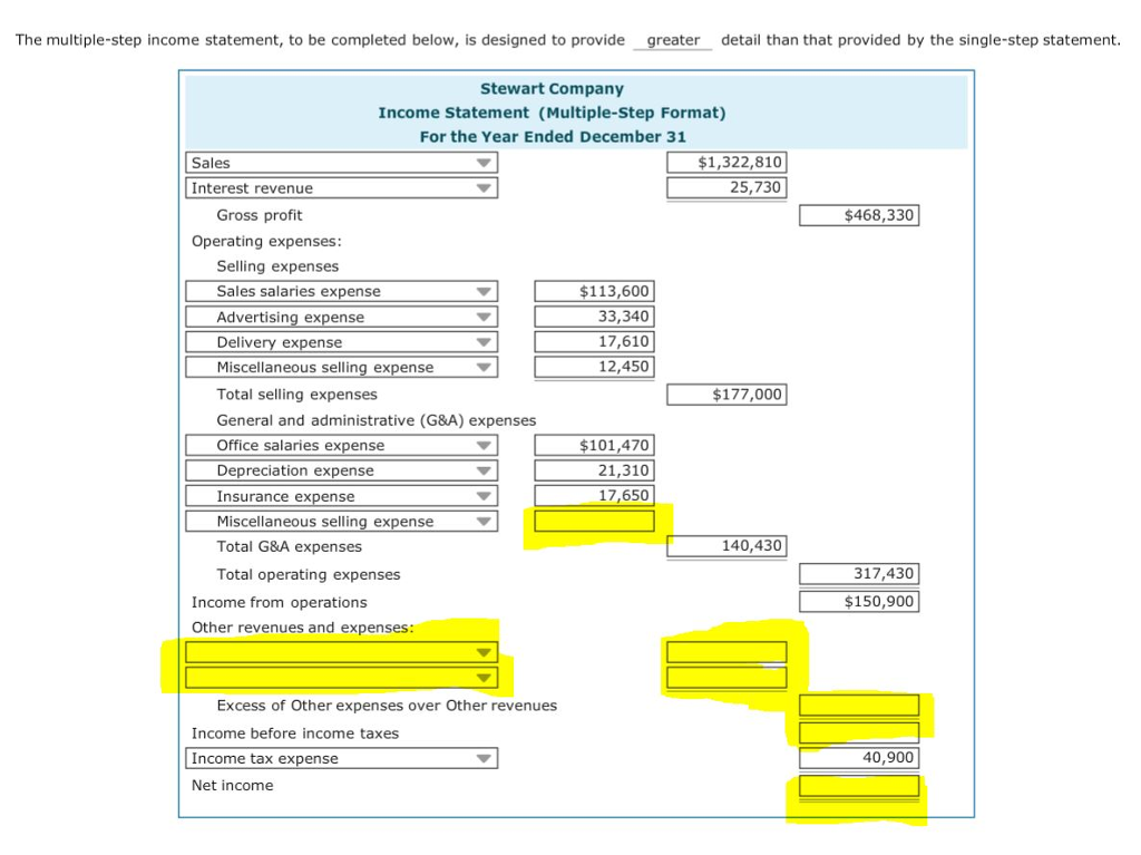 and a multiple-step income statement Aa Aa Income statements can be presented