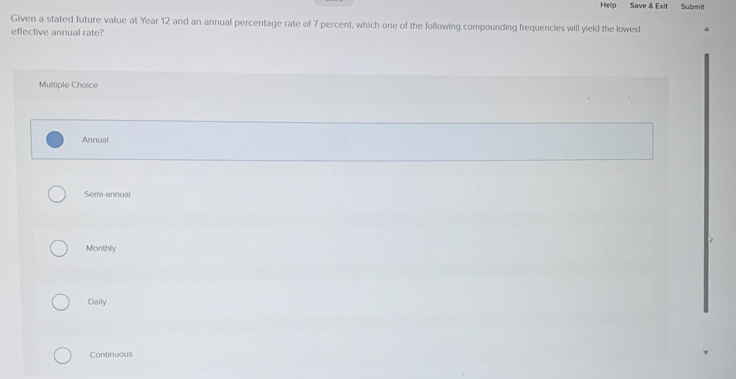  Given a stated future value at Year 12 and an annual