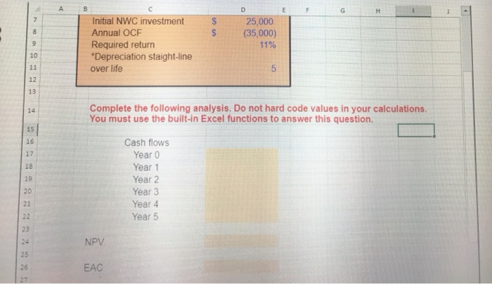 an initial fixed asset investment of $290,000, an initial NWC investment of