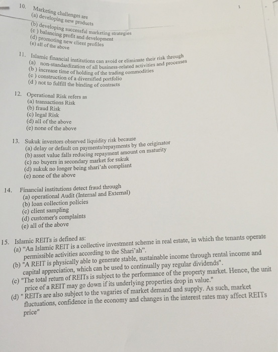  10. Marketing challenges are (a) developing new products (C) balancing profit