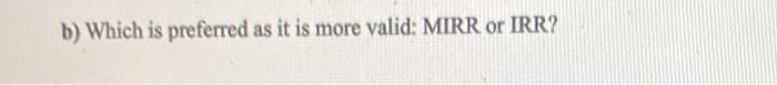  b) Which is preferred as it is more valid: MIRR or