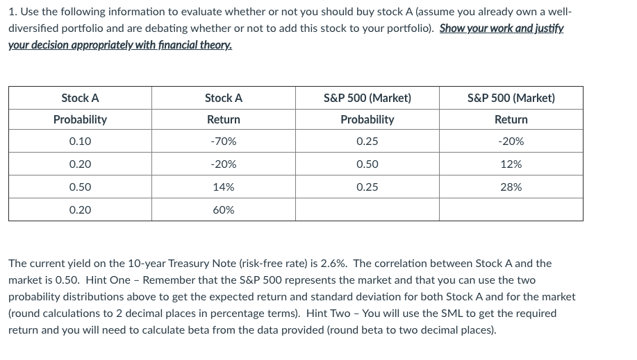 1. Use the following information to evaluate whether or not you