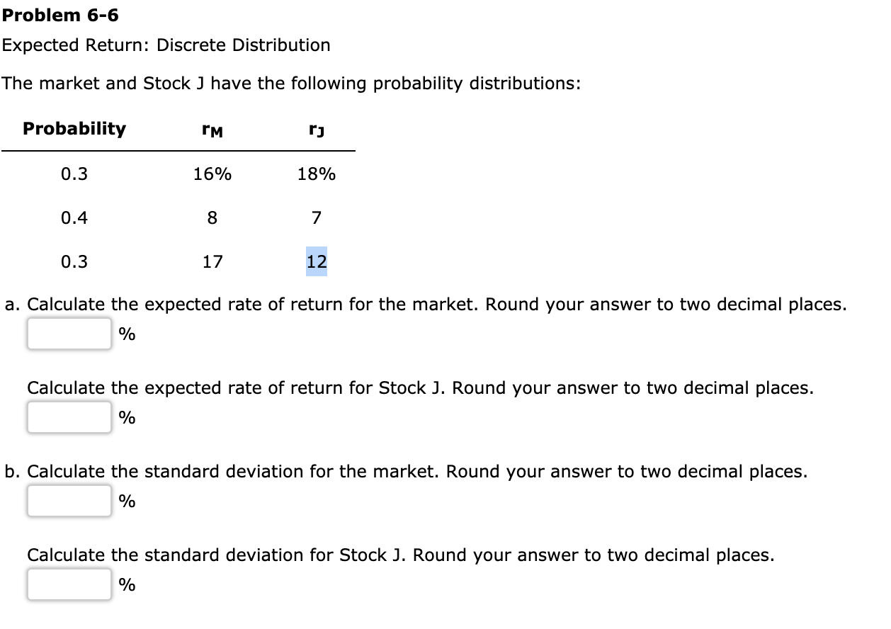  Problem 6-6 Expected Return: Discrete Distribution The market and Stock I