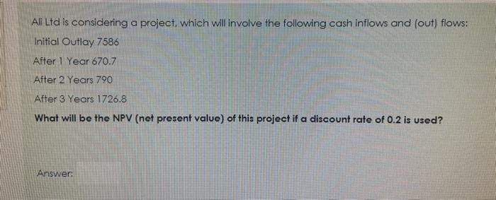  Al Ltd is considering a project. which will involve the following