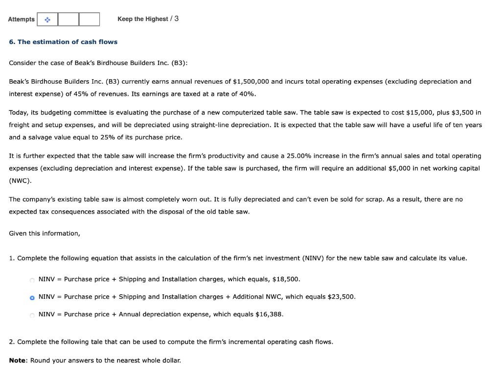 help with the table please Attempts Keep the Highest/3 6. The estimation